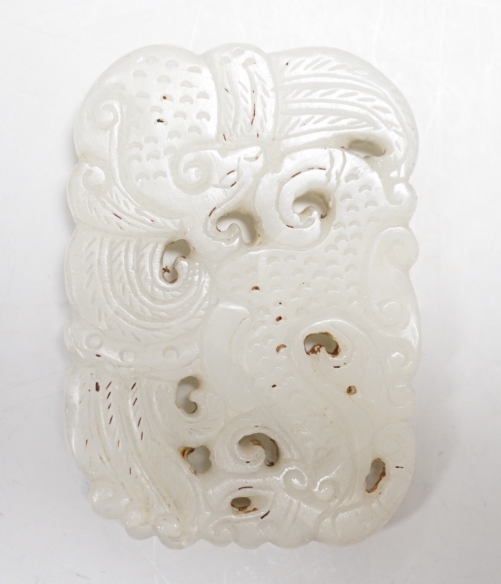 A Chinese white jade plaque, 19th / 20th century, 6 x 4cm